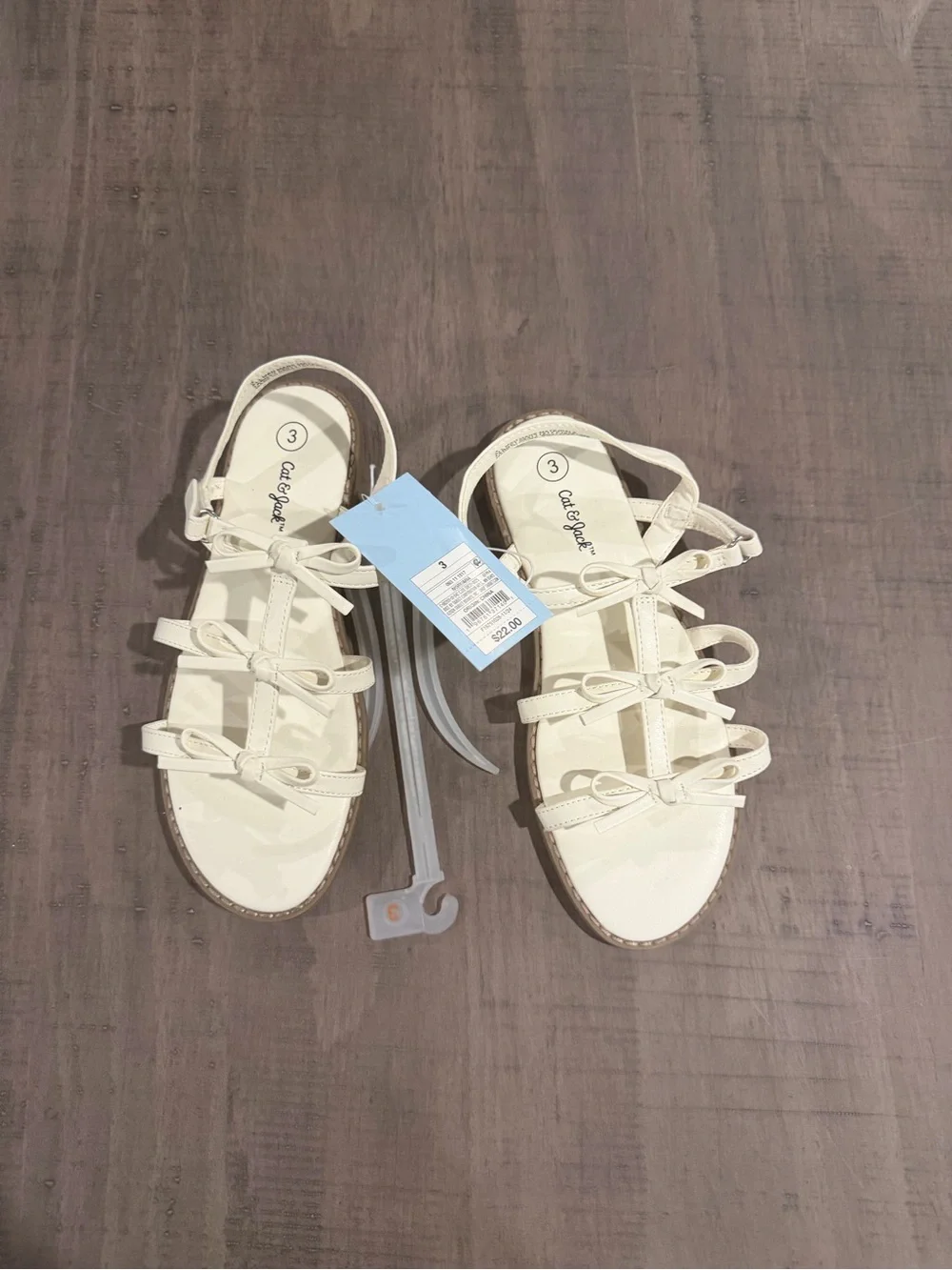 Girls White Cat & Jack Brand  Strappy Bow Flat Sandals